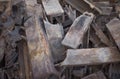 Pile of burnt-out cast iron parts of the industrial firebox