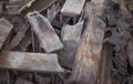 Pile of burnt-out cast iron parts of the industrial firebox. Royalty Free Stock Photo