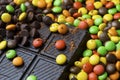 Pile of candy and chocolate bar Royalty Free Stock Photo