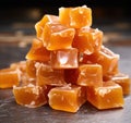 a pile of caramel candies