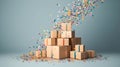 Pile of cardboard boxes packages with colorful confetti on white background. Generative Ai Royalty Free Stock Photo