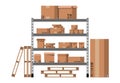 Pile cardboard boxes on shelves