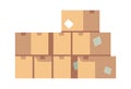 Pile of cardboard boxes. Stacked sealed various packing of goods vector concept Royalty Free Stock Photo