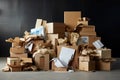 A pile of cardboard waste is stacked in one place. Dump. the concept of reuse