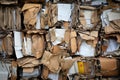 A pile of cardboard waste is stacked in one place. Dump. the concept of reuse