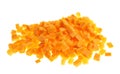 Pile of carrot pieces isolated
