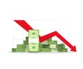 Pile of cash red recession graph with downward arrow illustration Royalty Free Stock Photo