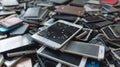 A pile of cell phones and other electronic devices are piled on top of eachother, AI