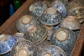 Pile of ceramic rice bowls and tea bowls close-up Royalty Free Stock Photo