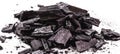 Pile of charcoal, burnt pieces of coal, with space for text on white background