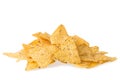 A pile of cheese covered tortilla chips isolated on white background. Nachos mexican cuisine. Royalty Free Stock Photo