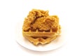 Pile of Chicken and Waffles Isolated on a White Background Royalty Free Stock Photo