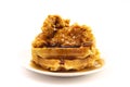 Pile of Chicken and Waffles Isolated on a White Background Royalty Free Stock Photo