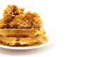 Pile of Chicken and Waffles Isolated on a White Background Royalty Free Stock Photo