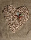 Pile of Chickpeas in Shape of Heart With Bay Leaves and Peppers Royalty Free Stock Photo
