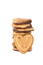 Pile of chocolate chip cookies shaped heart