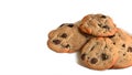 Pile of chocolate cookies on a white background. Homemade baking