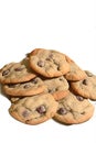 Pile of chocolate cookies on a white background. Homemade baking