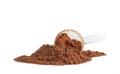 Pile of chocolate powder and scoop isolated on white Royalty Free Stock Photo