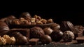 A pile of chocolates and nuts are on a table. Royalty Free Stock Photo