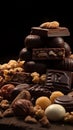 A pile of chocolates and nuts are on a table Royalty Free Stock Photo