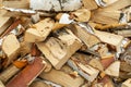 Pile of chopped birch firewood, top view Royalty Free Stock Photo