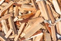 A pile of chopped birch wood. Firewood and biofuels Royalty Free Stock Photo