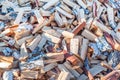A pile of chopped birch wood. Firewood and biofuels Royalty Free Stock Photo