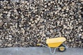 Pile of chopped fire wood prepared for winter. Preparation of firewood for the winter