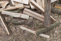 Pile of chopped firewood prepared for winter in the garden Royalty Free Stock Photo