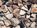 Pile of chopped wooden trunks for background
