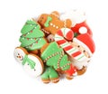 Pile of Christmas cookies on white background, top view Royalty Free Stock Photo