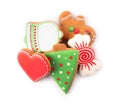 Pile of Christmas cookies on white background, top view Royalty Free Stock Photo