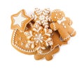 Pile of Christmas cookies on white background, top view Royalty Free Stock Photo