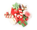 Pile of Christmas cookies on white background, top view Royalty Free Stock Photo