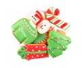 Pile of Christmas cookies on white background, top view Royalty Free Stock Photo