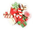Pile of Christmas cookies on white background, top view Royalty Free Stock Photo