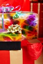 A pile of Christmas gifts in colorful wrapping Royalty Free Stock Photo