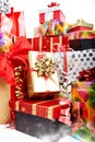 A pile of Christmas gifts in colorful wrapping Royalty Free Stock Photo