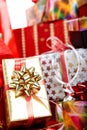 A pile of Christmas gifts in colorful wrapping Royalty Free Stock Photo