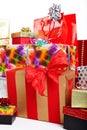 A pile of Christmas gifts in colorful wrapping Royalty Free Stock Photo