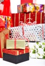A pile of Christmas gifts in colorful wrapping Royalty Free Stock Photo