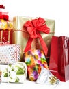 A pile of Christmas gifts in colorful wrapping Royalty Free Stock Photo