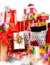 A pile of Christmas gifts in colorful wrapping Royalty Free Stock Photo