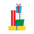 The pile of Christmas gifts. Vector Merry Christmas and Happy New Year greeting card