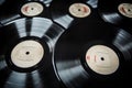 Pile of classic audio player LP vinyl records. Generative AI