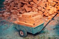 Pile of clay handmade bricks