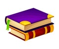 Pile of Closed Old Books in Hard Cover with Bookmark Vector Illustration