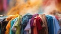 A pile of clothes with a blurry background and some colorful shirts, AI Royalty Free Stock Photo