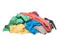 Pile of clothes isolated. Stack of colorful dirty clothes ready for the laundry isolated on a white background